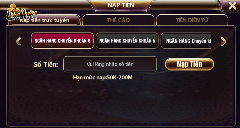 Nạp tiền TDTC bằng tài khoản ngân hàng