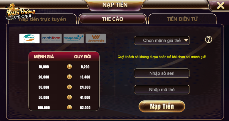 Cách nạp tiền TDTC bằng mã cào